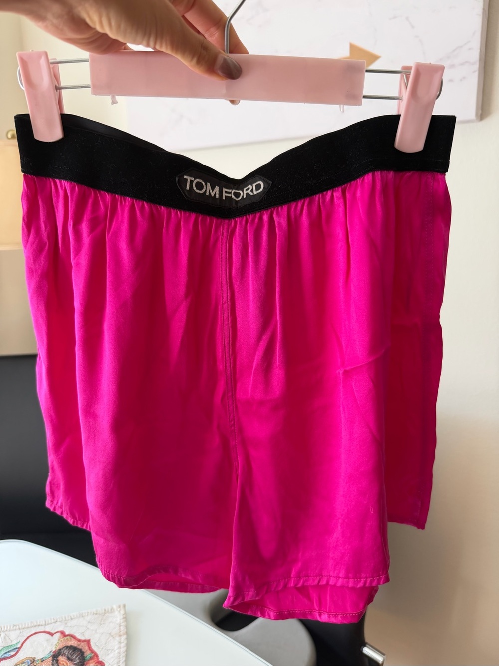 Tom Ford Hot Pink Satin boxer Shorts with Black Waistband